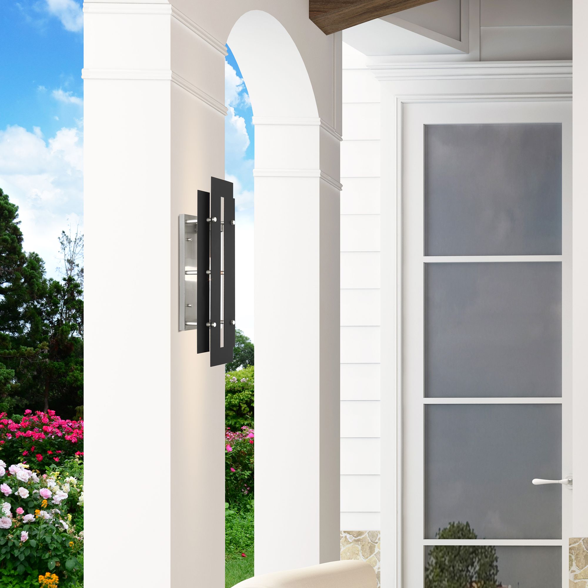 Utrecht 1 Light Black and Brushed Nickel Outdoor Wall Light