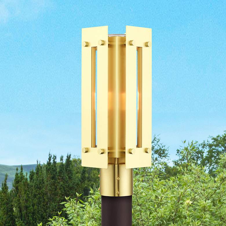 Image 1 Utrecht 1 Light Satin Brass Outdoor Post Top Lantern