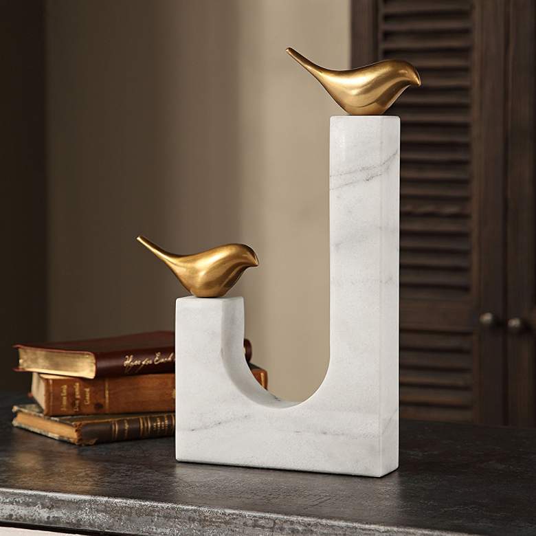 Image 1 Uttermost 13 1/4 inch High Songbirds Brass Accent Statue
