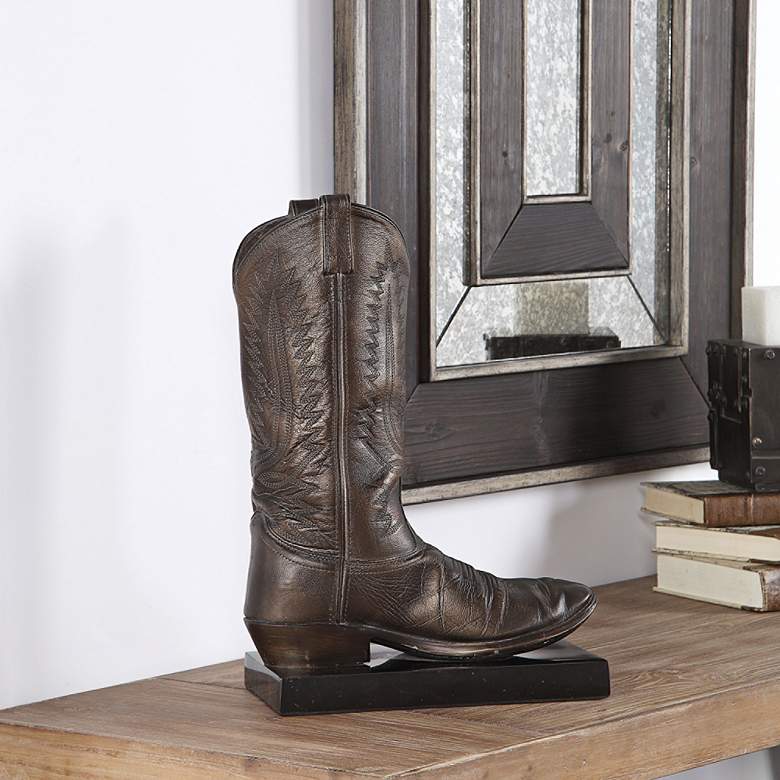 Image 1 Uttermost 15" High Antiqued Bronze Cowboy Boot Sculpture
