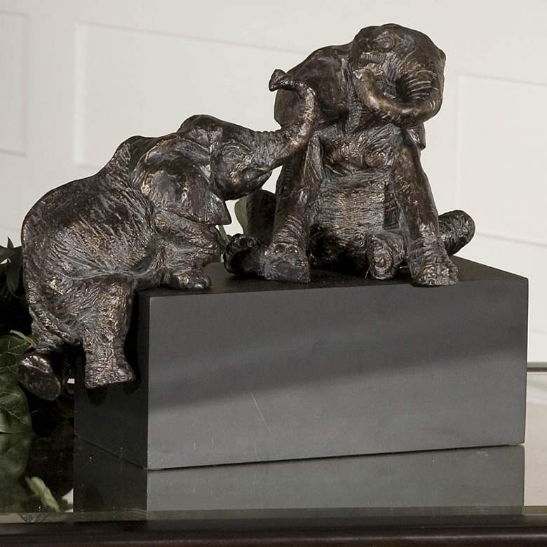 Image 1 Uttermost 16 inch Playful Pachyderms Elephants Accent Sculpture