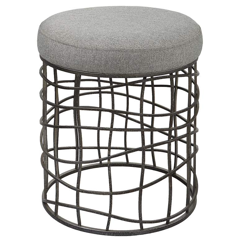 Image 2 Uttermost 19 3/4" High Wire Drum Carnival Gray Fabric Accent Stool