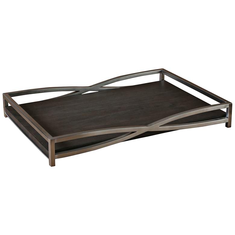 Image 1 Uttermost 22 inch Wide Hima Dark Walnut and Stainless Steel Tray