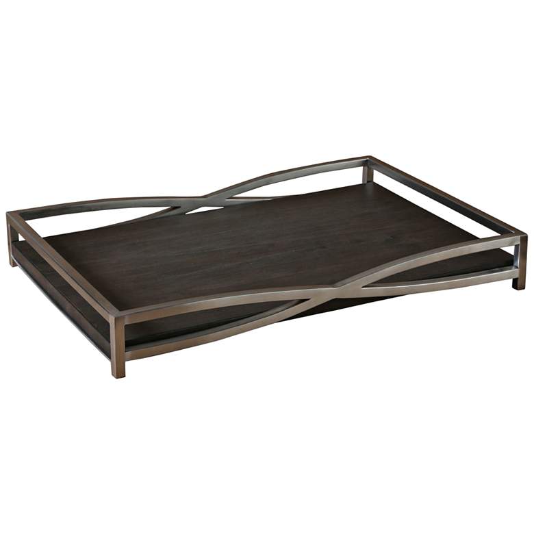 Image 1 Uttermost 22" Wide Hima Dark Walnut and Stainless Steel Tray