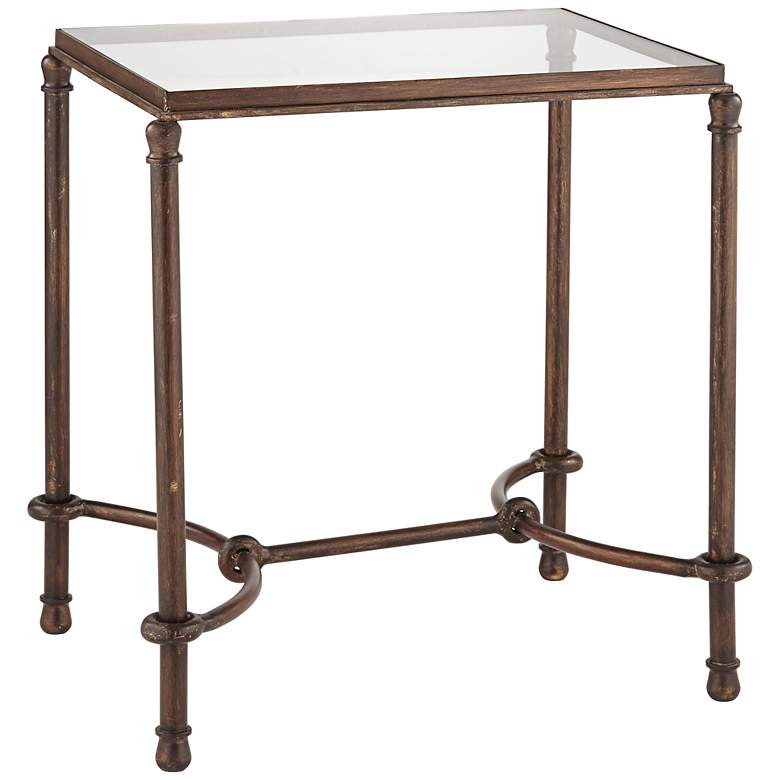 Uttermost 25 inch Wide Warring Rustic Bronze and Glass End Table