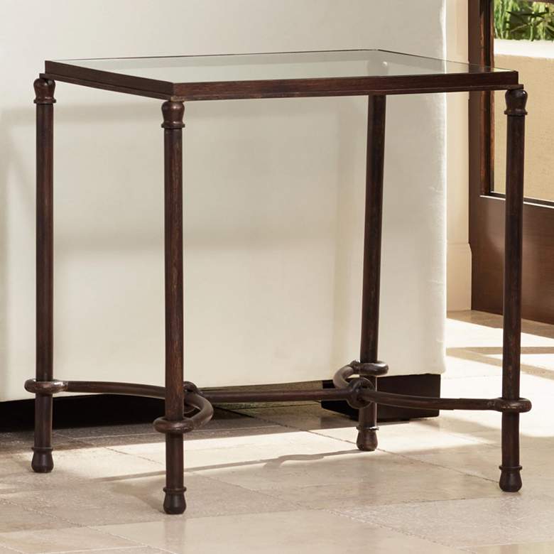 Image 2 Uttermost 25 inch Wide Warring Rustic Bronze and Glass End Table