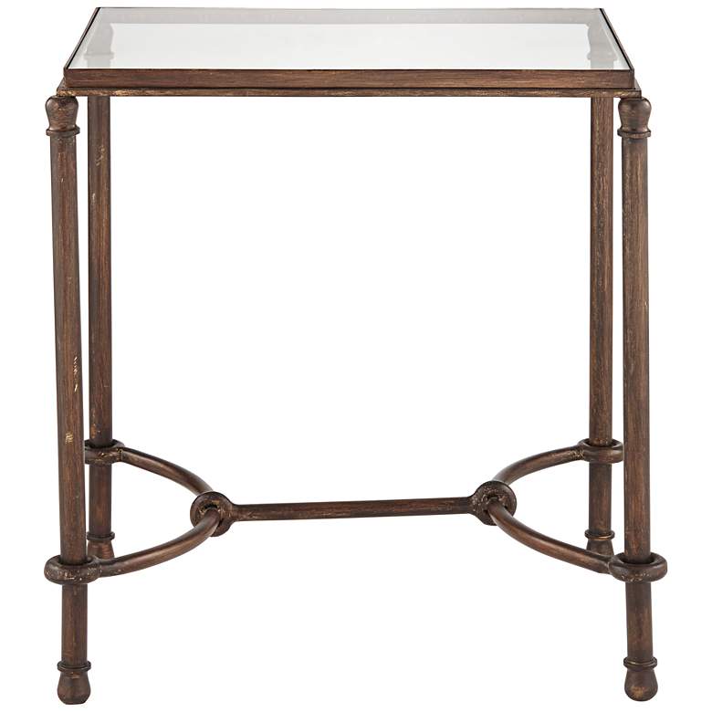 Image 4 Uttermost 25 inch Wide Warring Rustic Bronze and Glass End Table more views