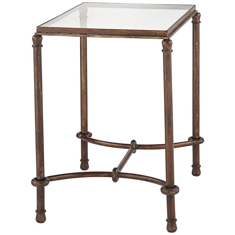 Image 5 Uttermost 25 inch Wide Warring Rustic Bronze and Glass End Table more views