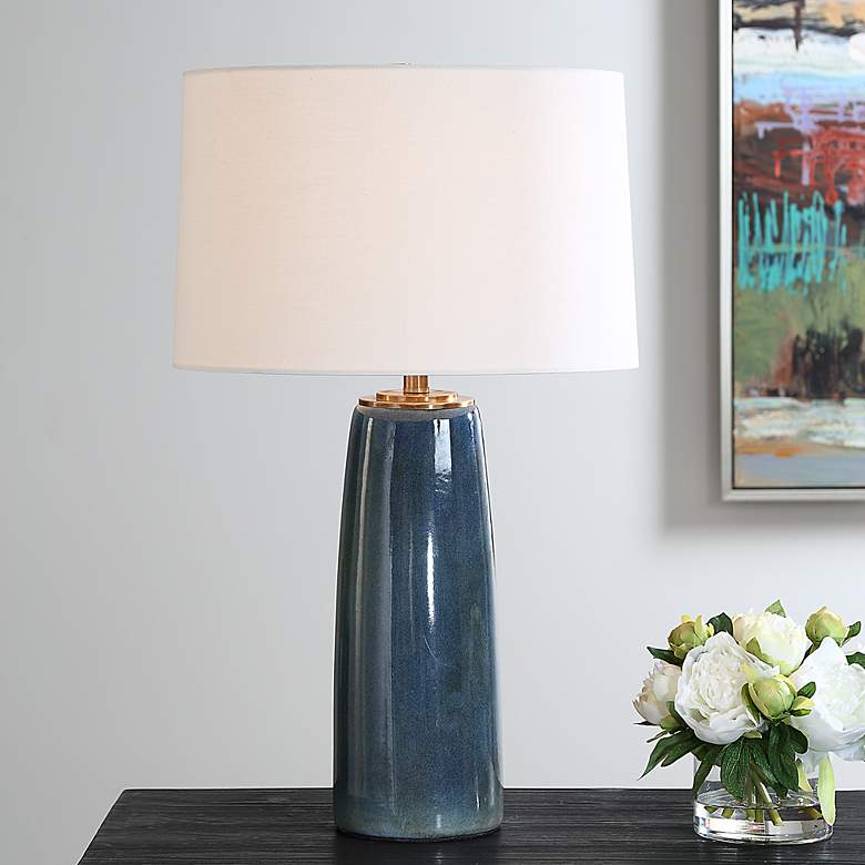 Image 1 Uttermost 26 1/4" High Submerged Deep Blue Glaze Ceramic Table Lamp