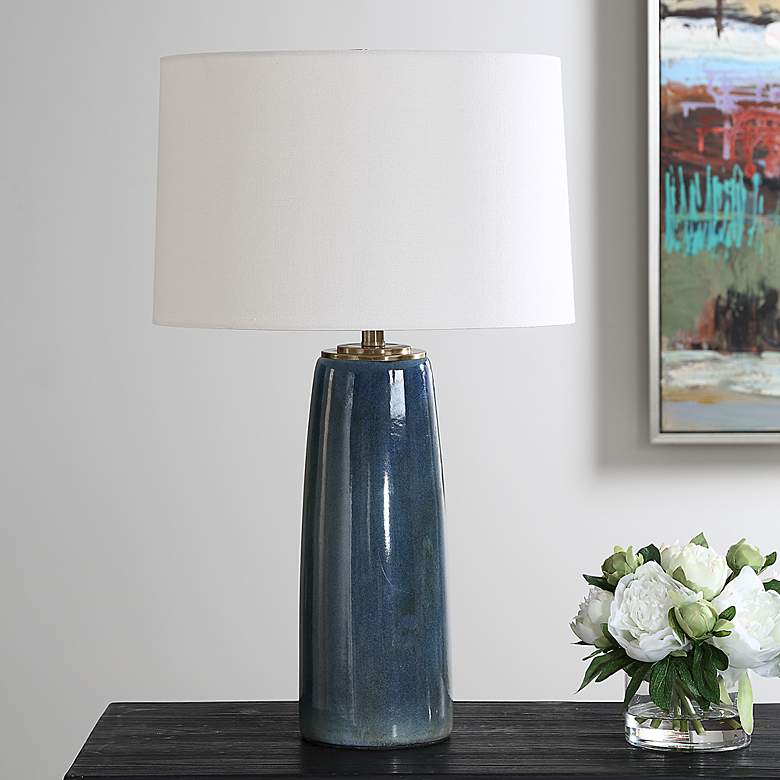 Image 3 Uttermost 26 1/4" High Submerged Deep Blue Glaze Ceramic Table Lamp more views