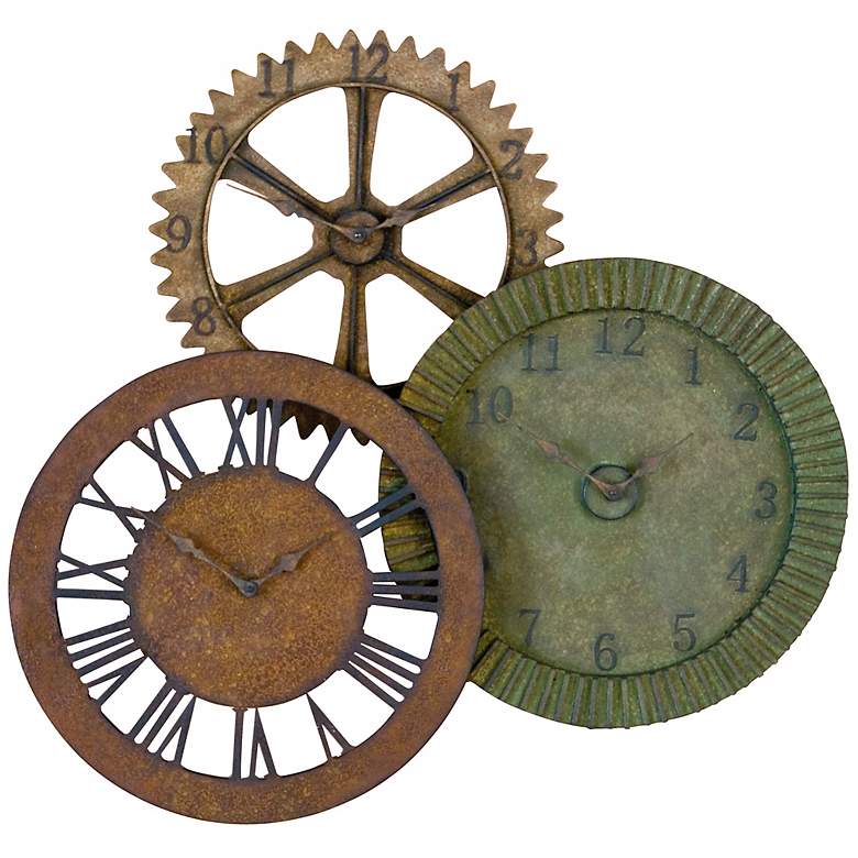 Image 1 Uttermost 3-in-1 Hand-Forged Metal 35 inch Wide Wall Clock