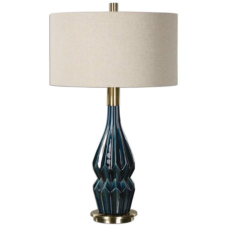 Image 2 Uttermost 31 1/2" Prussian Deep Blue Glaze Ceramic Table Lamp
