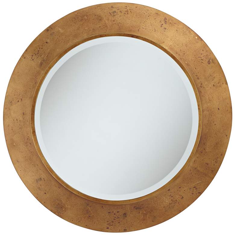 Image 1 Uttermost 32" Round Distressed Antique Gold Leaf Wall Mirror