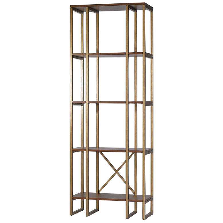 Image 2 Uttermost 32" Wide Gold Walnut Wood 4-Shelf Etagere