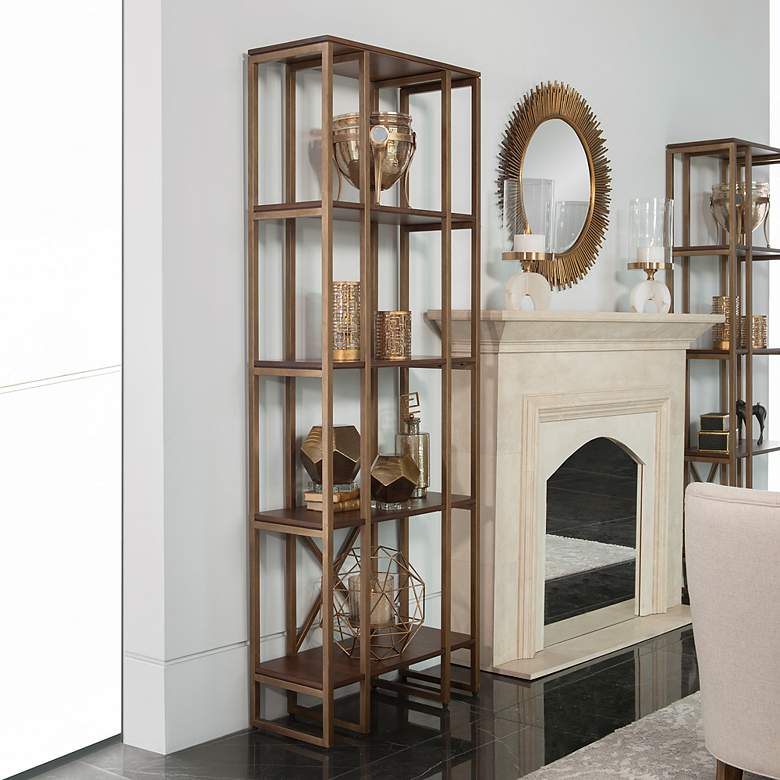 Image 1 Uttermost 32" Wide Gold Walnut Wood 4-Shelf Etagere