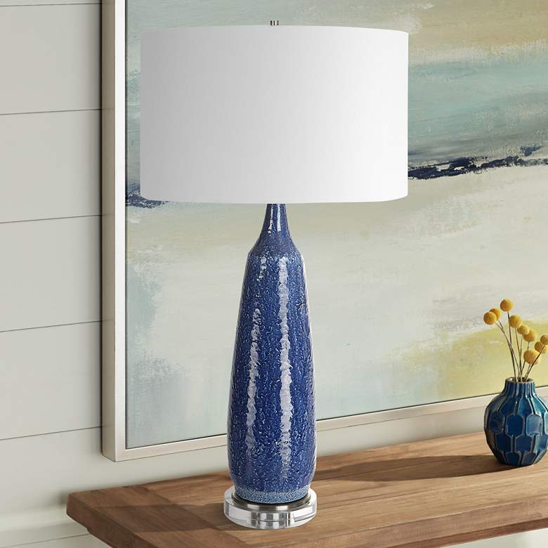Image 1 Uttermost 36 1/4 inch Newport Blue Tall Ceramic Table Lamp