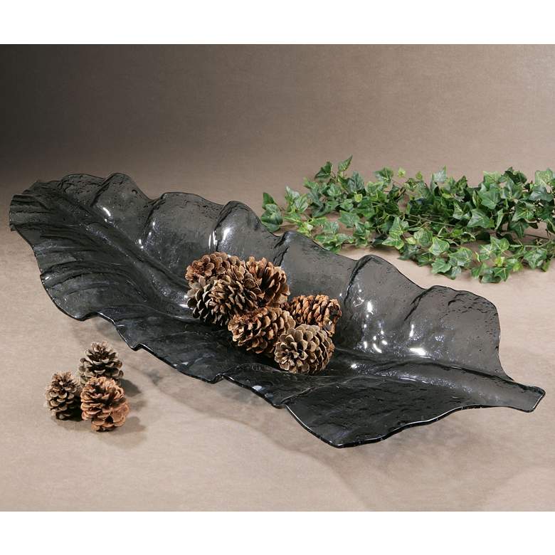 Image 1 Uttermost 43" Wide Smoked Leaf Decorative Glass Tray