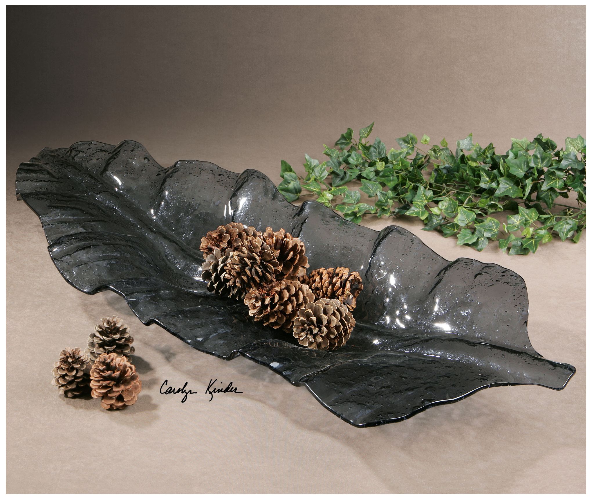 Image 3 Uttermost 43" Wide Smoked Leaf Decorative Glass Tray more views