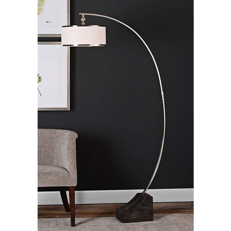 Image 1 Uttermost 75 3/4 inch High Kelcher Brushed Nickel Arc Floor Lamp