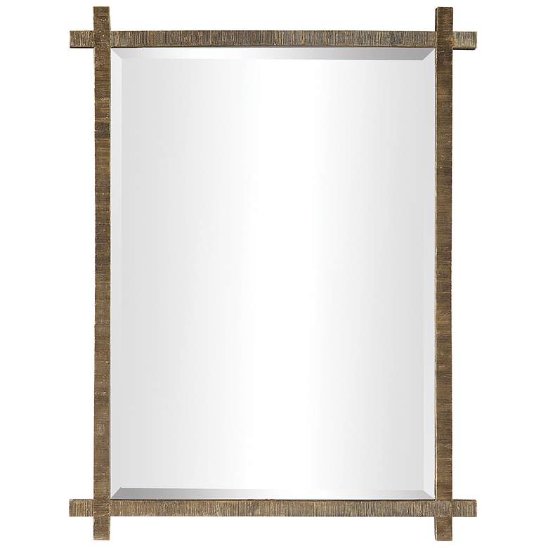 Image 2 Uttermost Abanu 30 inch x 39.75 inch Rustic Gold Ribbed Frame Wall Mirror