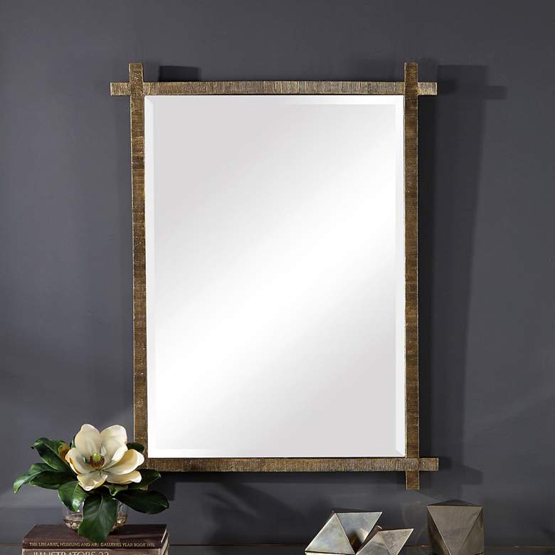 Image 1 Uttermost Abanu 30" x 39.75" Rustic Gold Ribbed Frame Wall Mirror