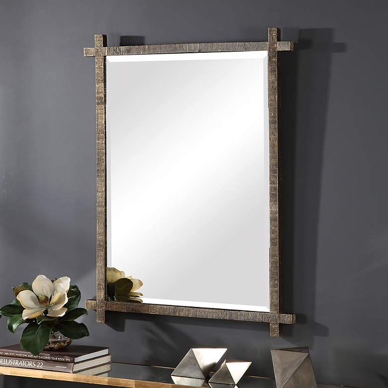 Image 4 Uttermost Abanu 30" x 39.75" Rustic Gold Ribbed Frame Wall Mirror more views