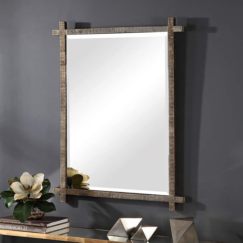 Image 4 Uttermost Abanu 30 inch x 39.75 inch Rustic Gold Ribbed Frame Wall Mirror more views