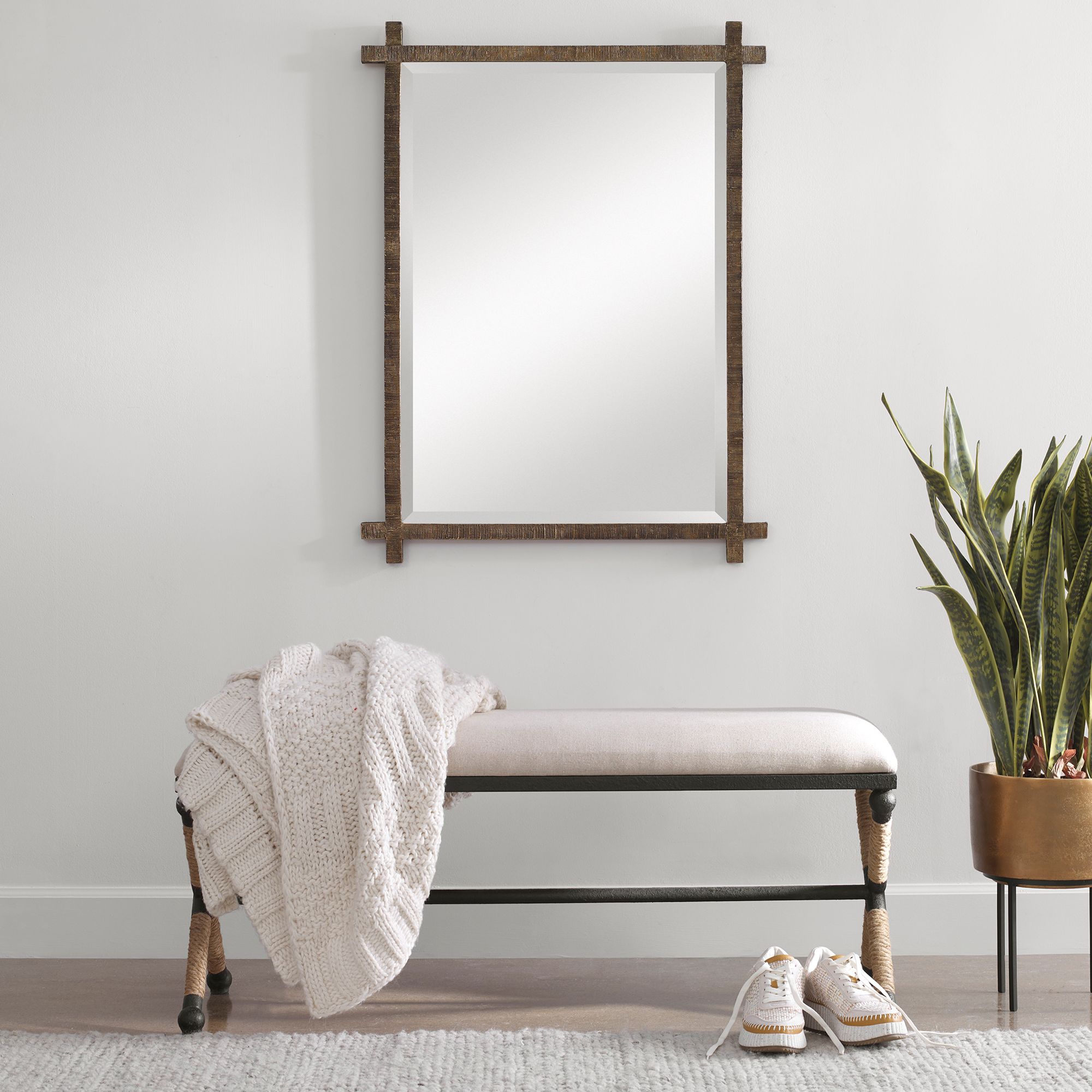 Image 7 Uttermost Abanu 30" x 39.75" Rustic Gold Ribbed Frame Wall Mirror more views
