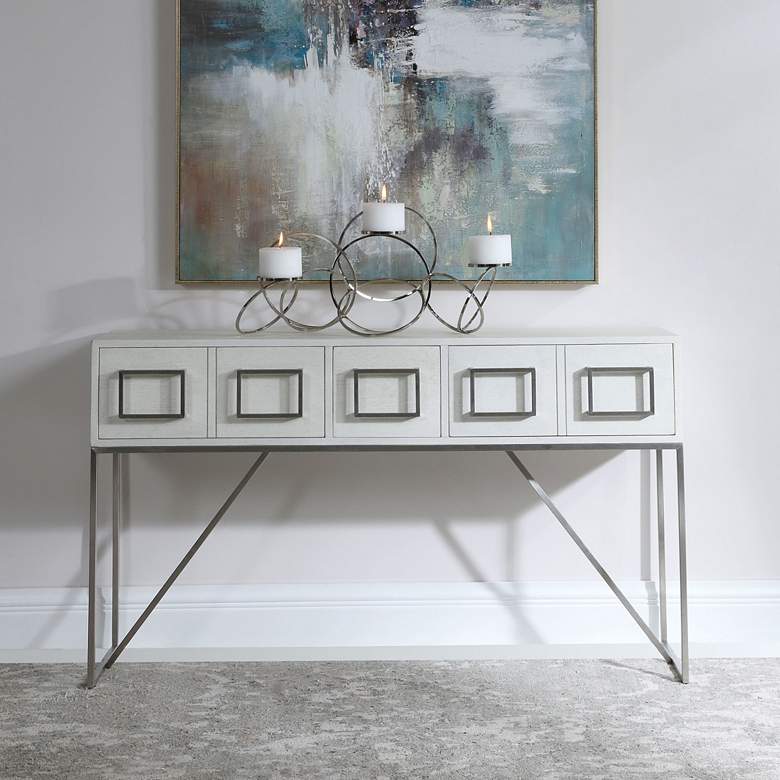Image 1 Uttermost Abaya 54 inch Wide White and Light Gray Console Table