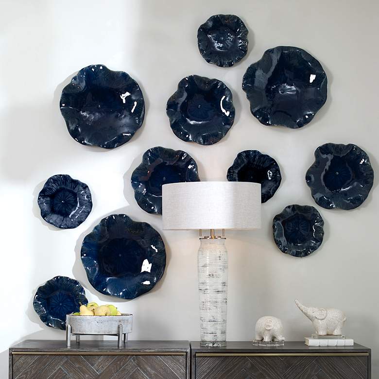 Image 3 Uttermost Abella Cobalt Blue Ceramic 3-Piece Wall Art Set more views