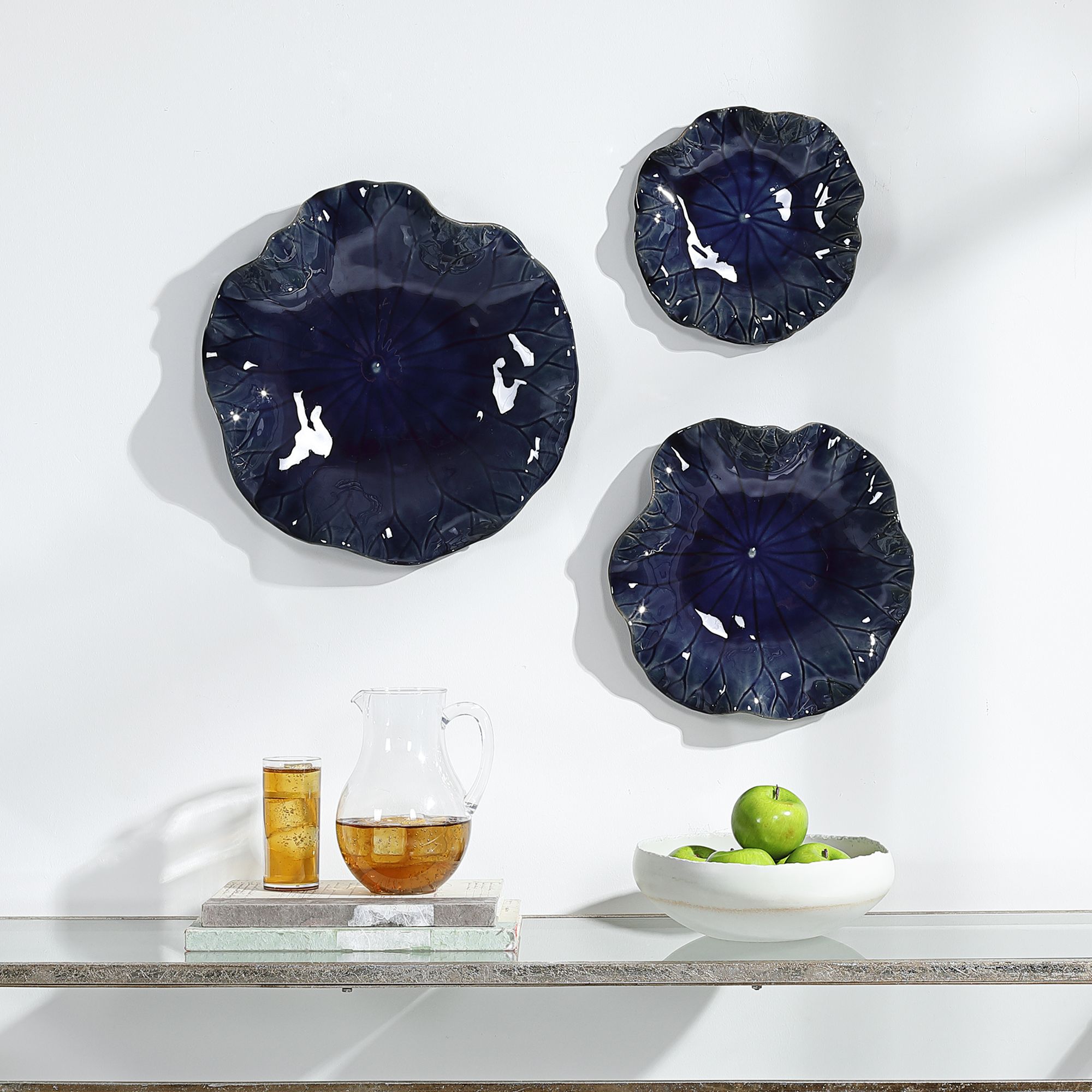 Image 5 Uttermost Abella Cobalt Blue Ceramic 3-Piece Wall Art Set more views