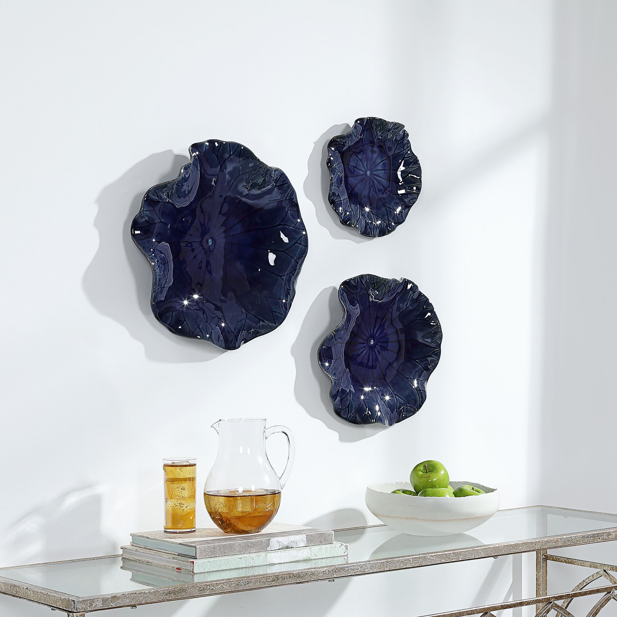 Image 6 Uttermost Abella Cobalt Blue Ceramic 3-Piece Wall Art Set more views