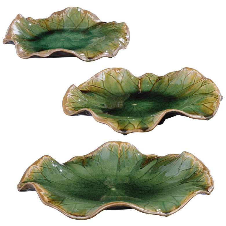 Image 3 Uttermost Abella Forest Green Ceramic 3-Piece Wall Art Set more views