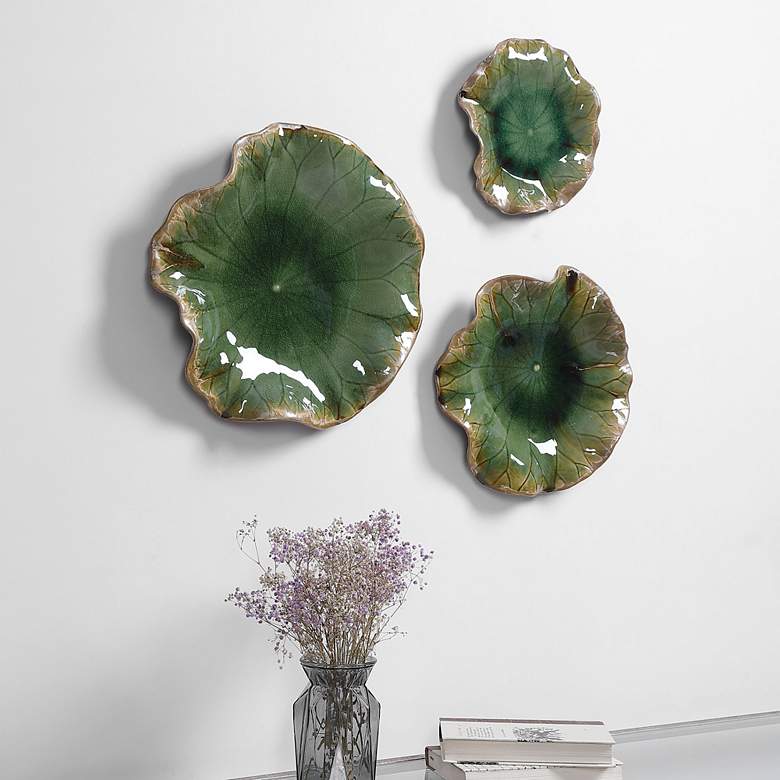 Image 3 Uttermost Abella Forest Green Ceramic 3-Piece Wall Art Set more views