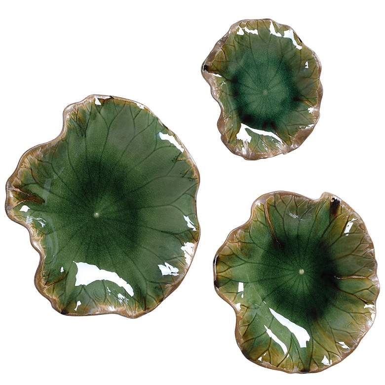 Image 5 Uttermost Abella Forest Green Ceramic 3-Piece Wall Art Set more views