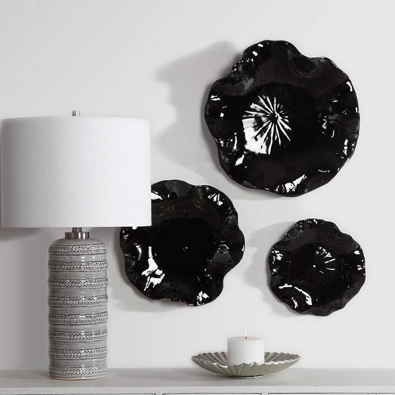 Image 1 Uttermost Abella Glossy Black Ceramic 3-Piece Wall Art Set