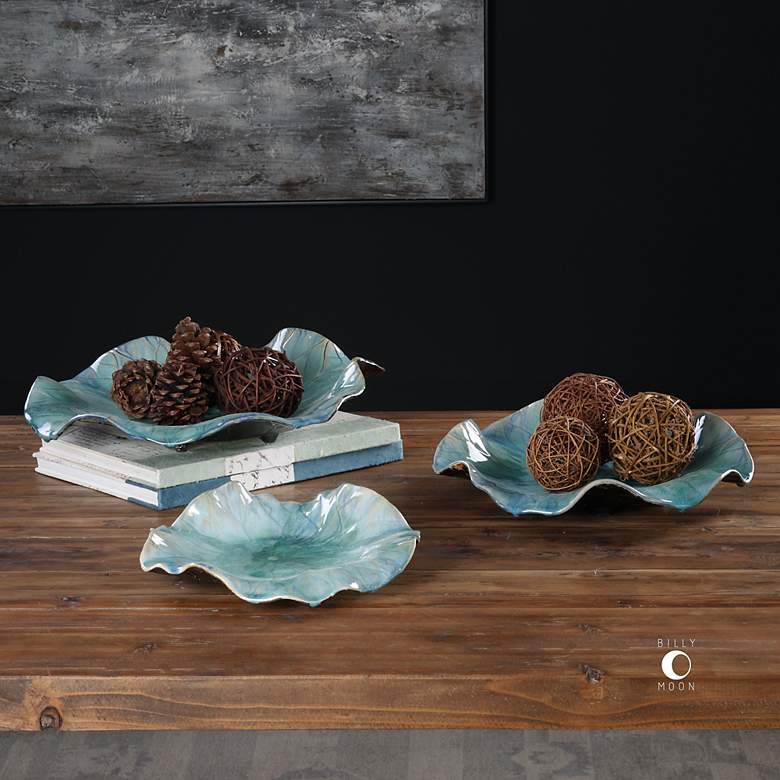 Image 7 Uttermost Abella Sea Blue 3-Piece Ceramic Flower Set more views