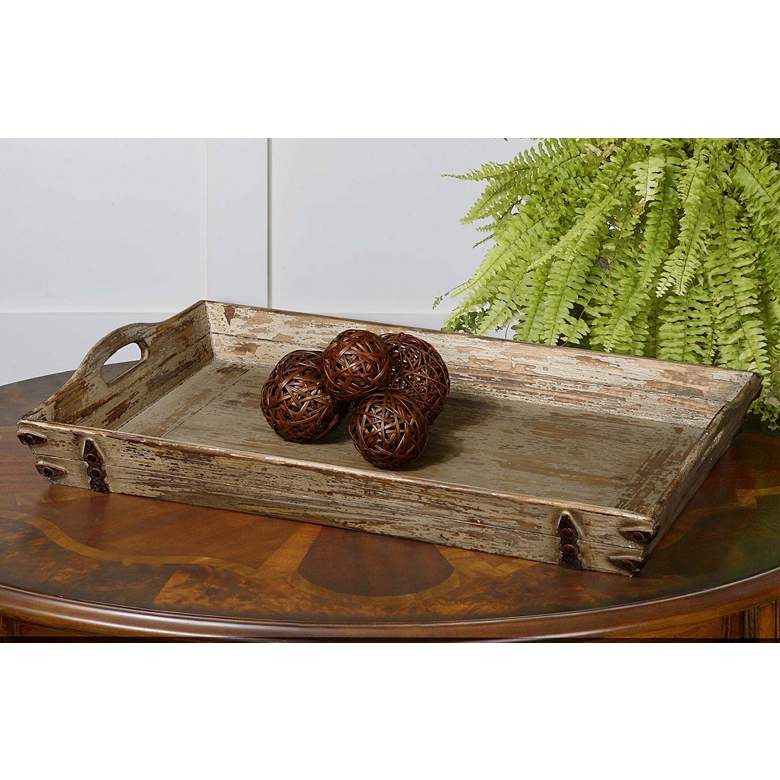 Image 1 Uttermost Abila Distressed Cream Antique Bronze Wood Tray