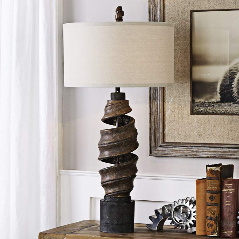 Image 1 Uttermost Abrose Aged Rust Natural Twist Concrete Table Lamp