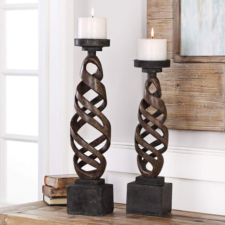 Image 1 Uttermost Abrose Rust Brown 2-Piece Pillar Candle Holder Set