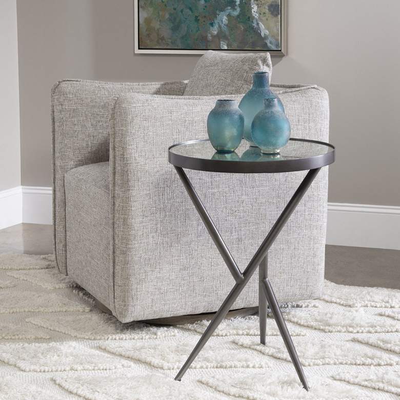Image 1 Uttermost Absalom 18"W Gunmetal Accent Table with Mirror Top