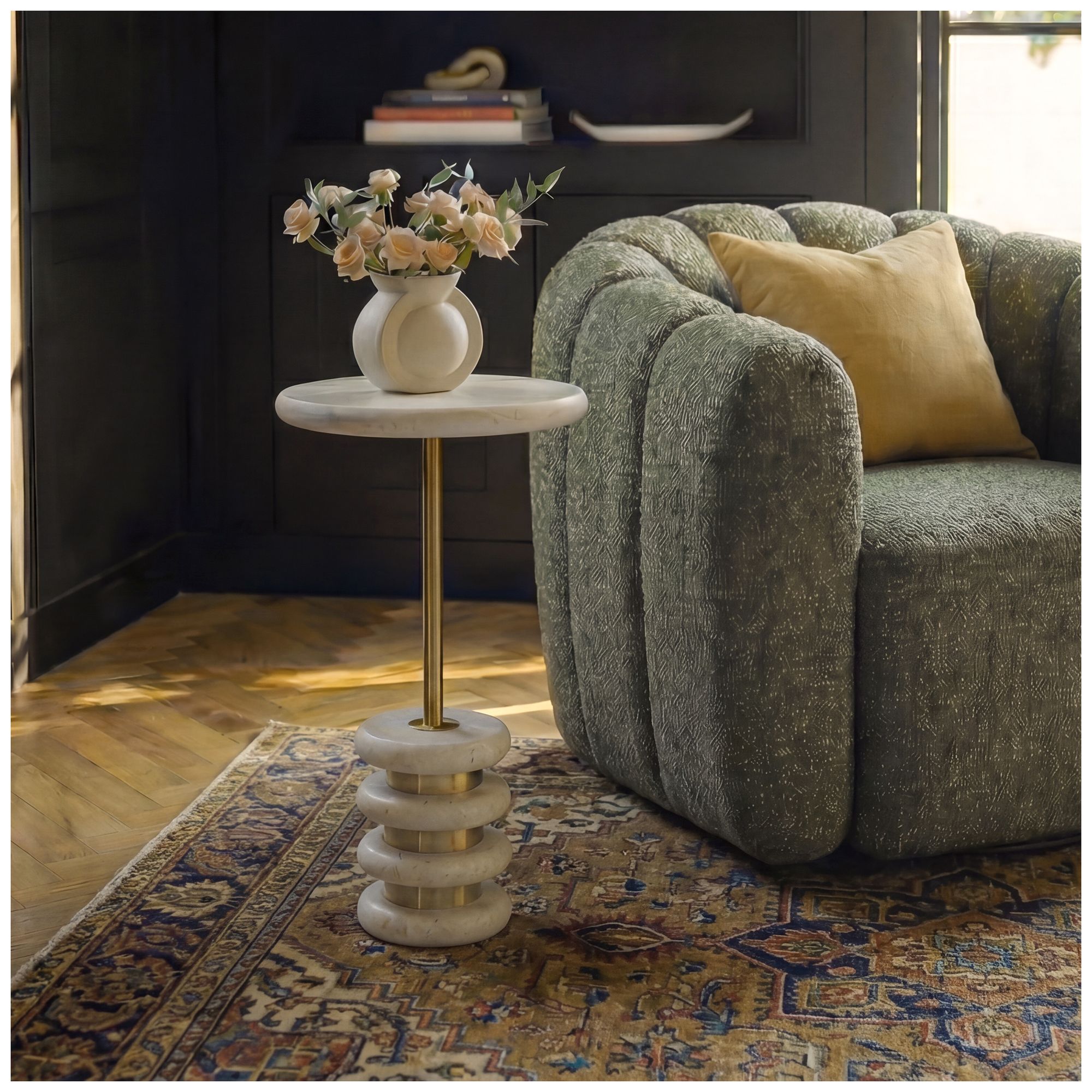 Image 2 Uttermost Adames 12" Wide x 24" High Metal and Travertine Drink Table more views