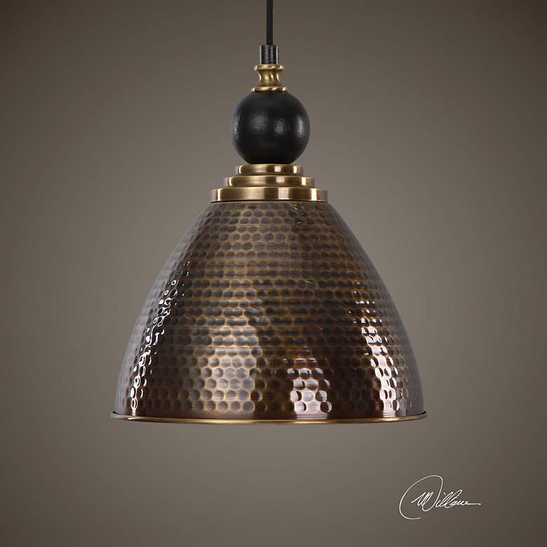 Image 3 Uttermost Adastra 12" Wide Hammered Antique Brass Dome Mini Pendant more views