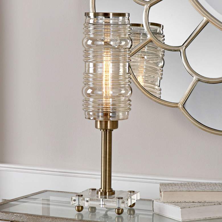 Image 1 Uttermost Adelardo Antique Plated Brass Hurricane Table Lamp