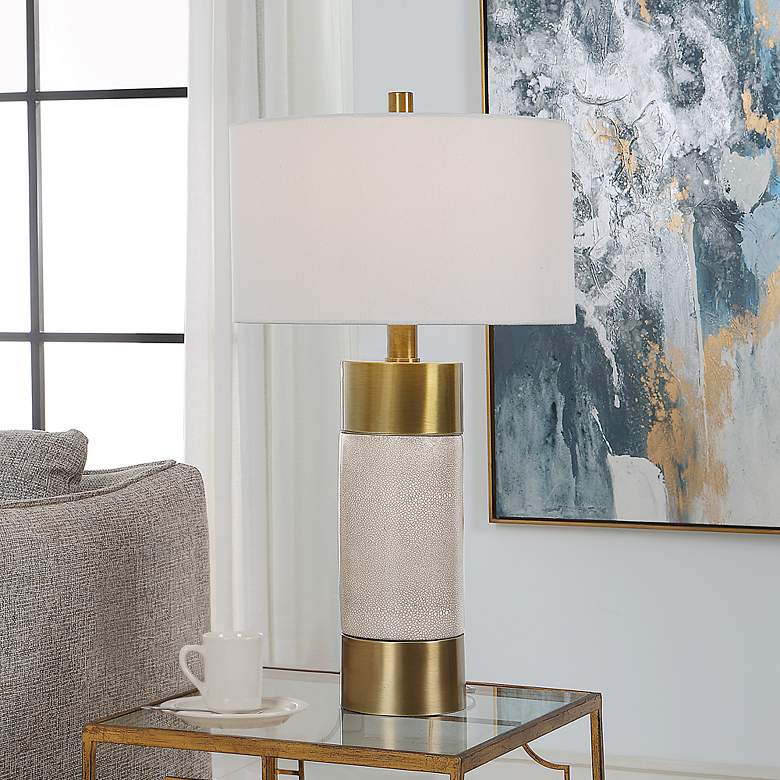Image 1 Uttermost Adelia 30 1/2" Brass and Ivory Crackle Ceramic Table Lamp