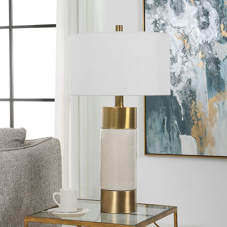 Image 3 Uttermost Adelia 30 1/2" Brass and Ivory Crackle Ceramic Table Lamp more views