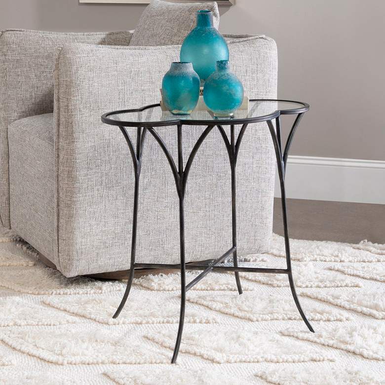 Uttermost Adhira 24&quot;W Aged Black and Glass Top Accent Table