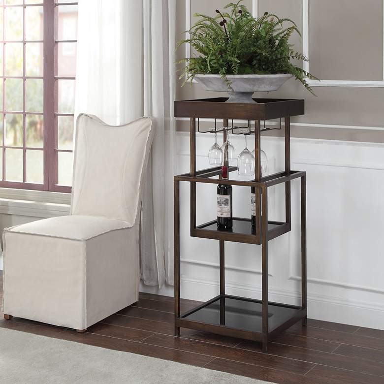 Image 1 Uttermost Adia Dark Bronze Metal with Black Glass Bar Stand