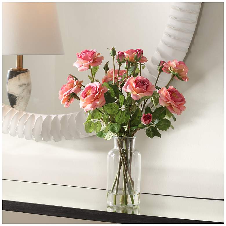 Image 1 Uttermost Adoration 15 1/4" High Faux Flower Pink Rose Bouquet