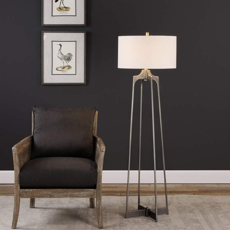 Image 1 Uttermost Adrian Plated Aged Gun Metal Floor Lamp